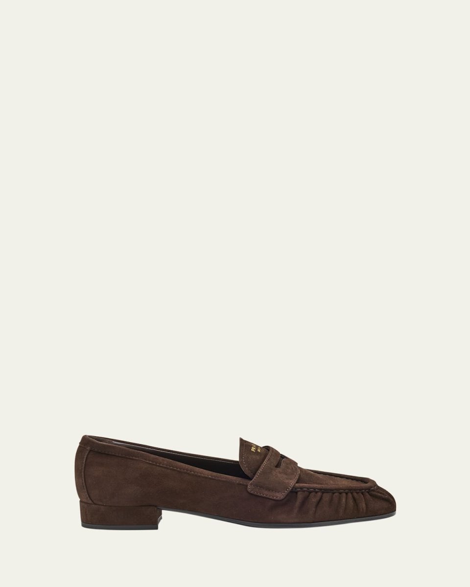 Suede Ruched-Toe Penny Loafers